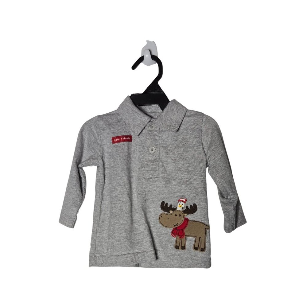 Carter's‎ Baby Boys Gray Christmas Moose Penguin Polo Shirt Size 6 Months